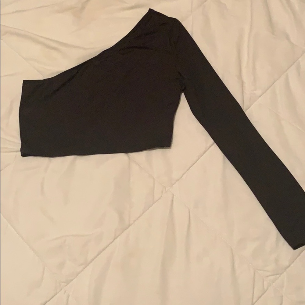 Lot of 2 black long sleeve crop tops off shoulder